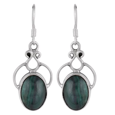 92.5 Sterling Silver Earrings Green Malachite Hanging Earrings