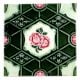 Old Ceramic Tile Geometric Green  Design Pink Rose Hand painted  Tile
