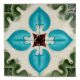 Old Ceramic Tile Sky Blue Floral Petals Design