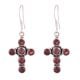 92.5 Sterling Silver Earrings Red Garnet Cross Hanging Earrings