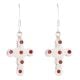 92.5 Sterling Silver Earrings Red Garnet Cross Hanging Earrings