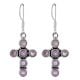 92.5 Sterling Silver Earrings Amethyst Cross Design Dangle Earrings