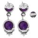 92.5 Sterling Silver Earrings Two Round Amethyst Drop Earrings