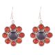 92.5 Sterling Silver Earrings Carnelian Flower Dangle Earrings
