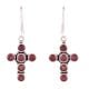 92.5 Sterling Silver Earring Red Jade Cross Design Dangle Earrings