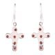 92.5 Sterling Silver Earring Red Jade Cross Design Dangle Earrings