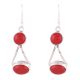 92.5 Sterling Silver Earrings  Round Red Agate Dangle Earrings