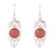 92.5 Sterling Silver Earrings Round Red Agate Boat Shaped Earrings