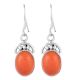 92.5 Sterling Silver Earrings Red Carnelian Crown Design Drop Earring