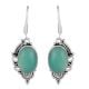 92.5 Sterling Silver Earings Half Design Oval Green Agate Earrings