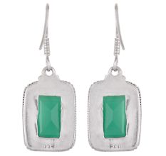 92.5 Sterling Silver Green Agate Earrings Rectangular Border Girlfriend Gift