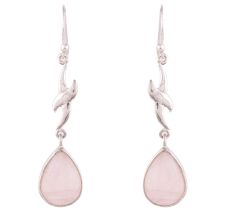 92.5 Sterling Silver Dangle Earrings Dolphin Rose Quartz  Earrings
