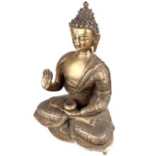 Brass Meditating Blessing Buddha With Kalash In One Hand