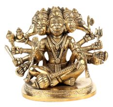 Handmade Panchmukhi Sitting Brass Hanuman Statue