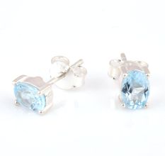 92.5 Sterling Silver Earrings Semi Precious Aquamarine Gemstone Stud Earrings
