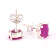 92.5 Sterling Silver Earrings Semi Precious Pink Tourmaline Gemstone Stud Earrings