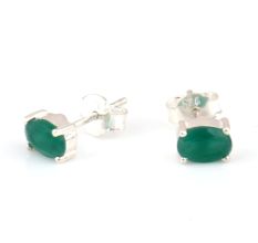 92.5 Sterling Silver Earrings Green Cubic Zirconia Semi Precious Gemstone Stud Earrings