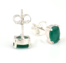 92.5 Sterling Silver Earrings Green Cubic Zirconia Semi Precious Gemstone Stud Earrings