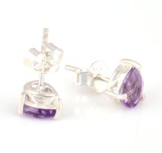 92.5 Sterling Silver Earrings  Amethyst Cut Stone Gemstone Stud Earrings