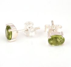 92.5 Silver Sterling Earrings Green Chyrsolite Cut Stone Stud Earrings
