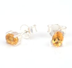 92.5 Sterling Silver Earrings Peach Crystal  Cut Stone Stud Earrings