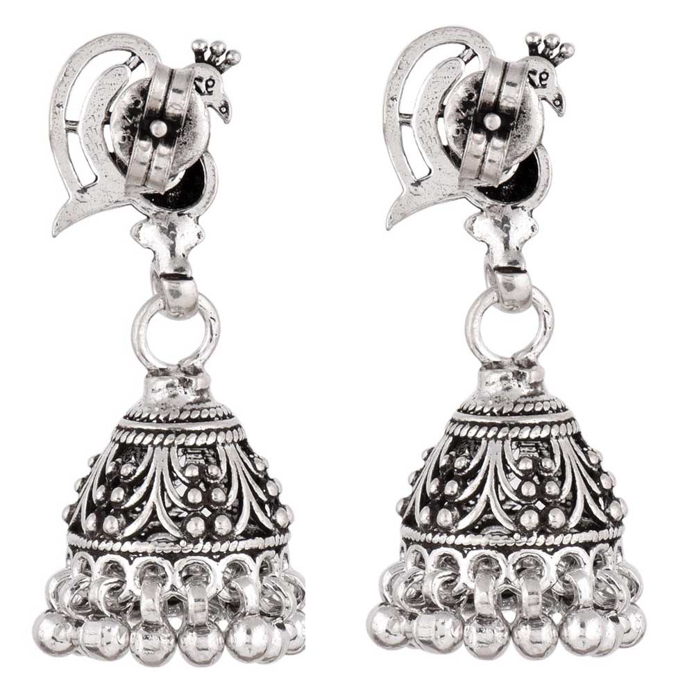92.5 Sterling Silver Earrings Peacock Oxidized Silver Jhumka Earrings