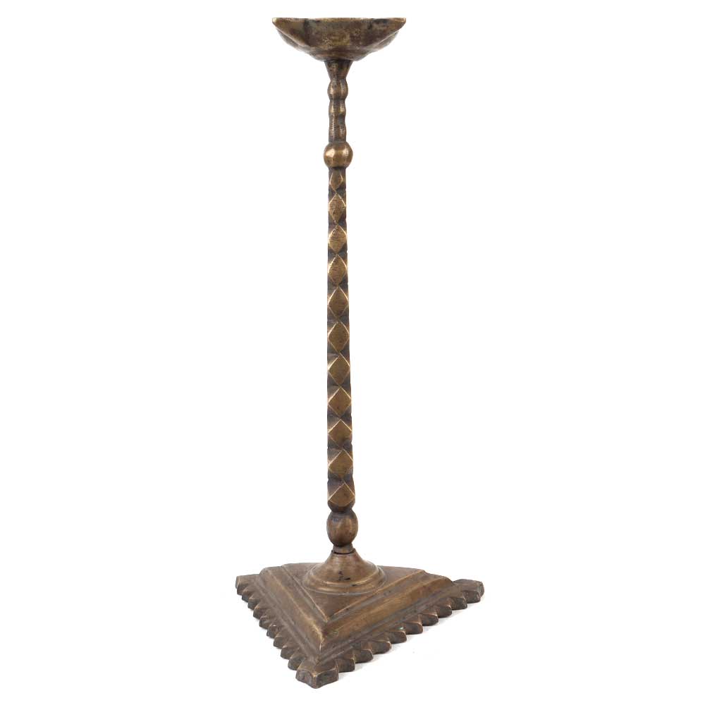 Traditional Brass oil Lamp Triangular Base Ritual Lamp