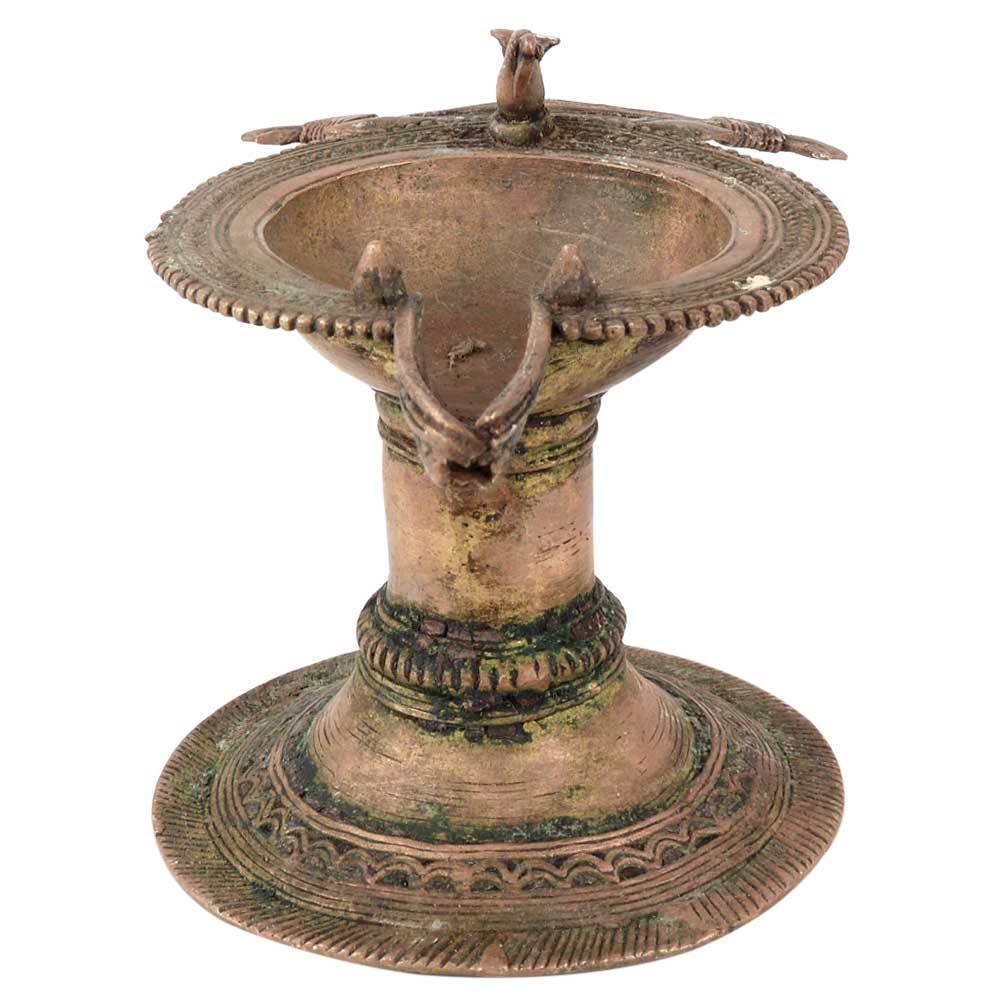 Brass Samai Oil Lamp Dhokra Tribal Oil Lamp With Peacock