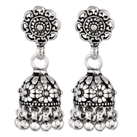 92.5 Sterling Silver Earrings Intricate Floral Stud  Traditional Jhumkies