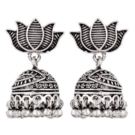 92.5 Sterling Silver Earrings Lotus Flower Stud Jhumkies