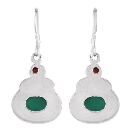 92.5 Sterling Silver Earrings Garnet And Green Onyx Gemstone Earrings