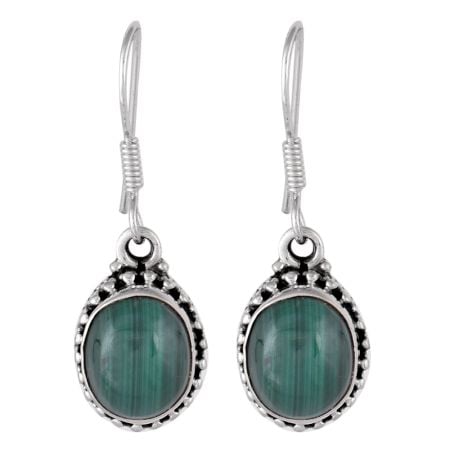 92.5 Sterling Silver Earrings Floral Oval Malachite Drop Earrings for Girls