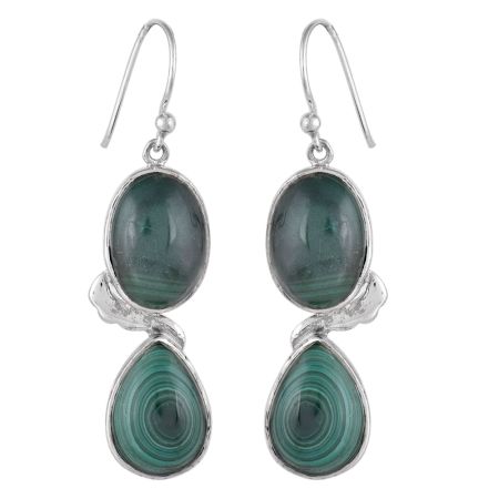 92.5 sterling silver Earrings Twin Green Malachite Earrings