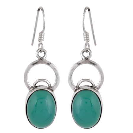 92.5 Sterling Silver Earings Chryoprase Single Drop Earrings