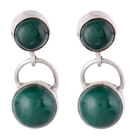 92.5 Sterling Silver Earings Twin Malachite Drop Fancy Earrings