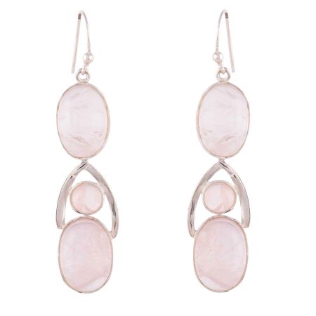 92.5 Sterling Silver Earring Drop Rose Quartz Hangings