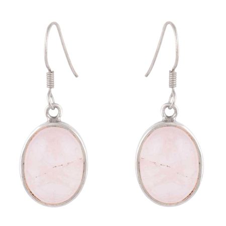 92.5 Sterling Silver Earrings Rose Quartz Teardrop Hanging Earrings