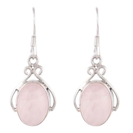 92.5 Sterling Silver Earrings  Rosy Quartz Hook Earrings
