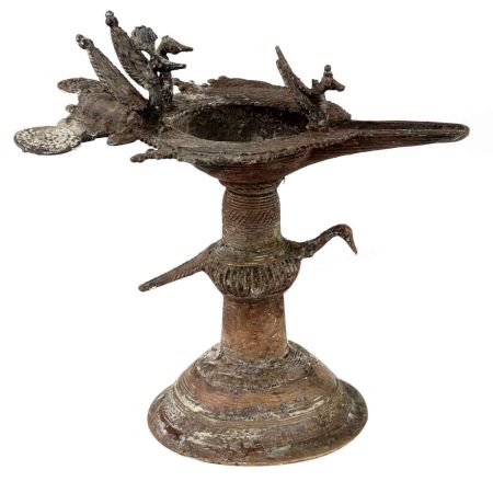 Brass Oil Lamp Diya DeepakÂ With Peacock Figurines