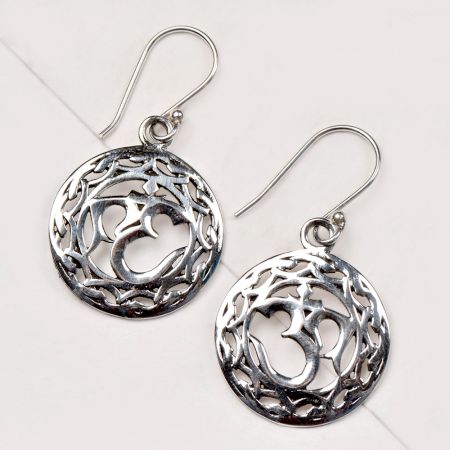 92.5 Sterling Silver Round Filigree Om Drop Earrings
