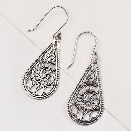 92.5 Sterling Silver Earrings Scrolled Tear Drop Earrings