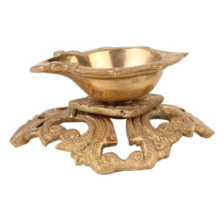 Brass oil Lamp Festival Diya On Raised Engraved Design