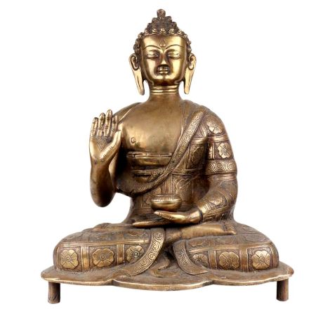 Brass Meditating Blessing Buddha With Kalash In One Hand