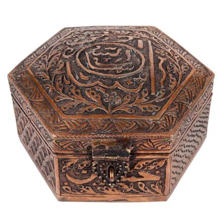 Copper Storage Box Embossed Six Sided Handmade Box