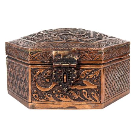Copper Storage Box Embossed Six Sided Handmade Box