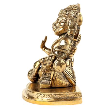Handmade Panchmukhi Sitting Brass Hanuman Statue