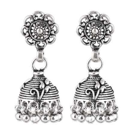 92.5 Sterling Silver Flower Jhumkis Silver Chandelier Earrings