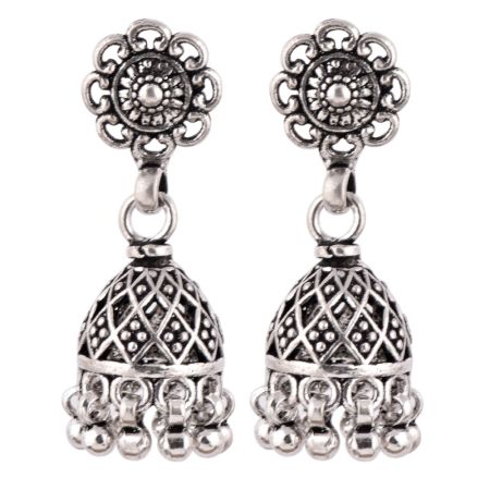 92.5  Sterling Silver Earrings Floral Jali Design Jhumkis