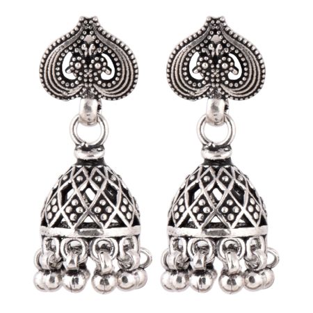 92.5 Sterling Silver Earrings Leaf Dome Shaped Traditional Jhumkis