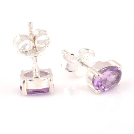 92.5 Sterling Silver Earrings Semi Precious Amethyst Gemstone Stud Earrings